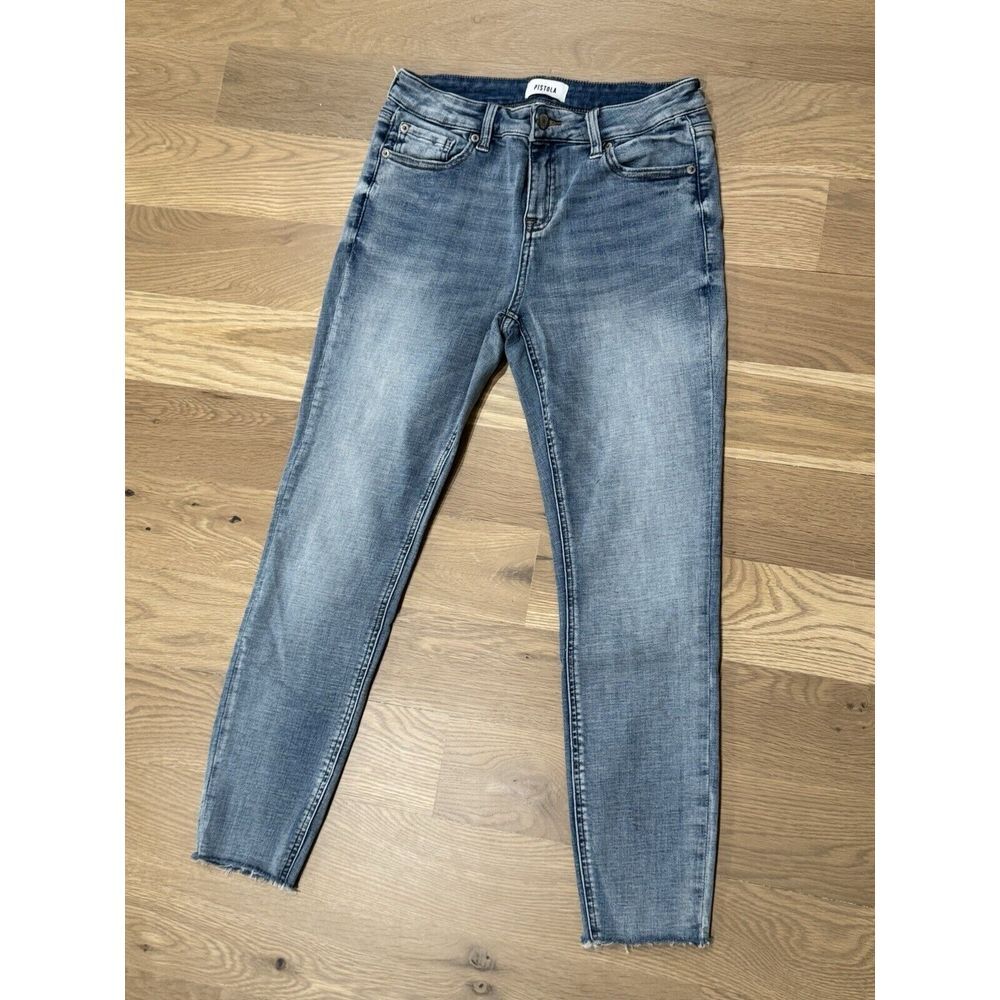 Pistola Arielle Jeans Sz 28 Raw Scissor‎ Hem Skinny Mid Rise Blue Denim Womens